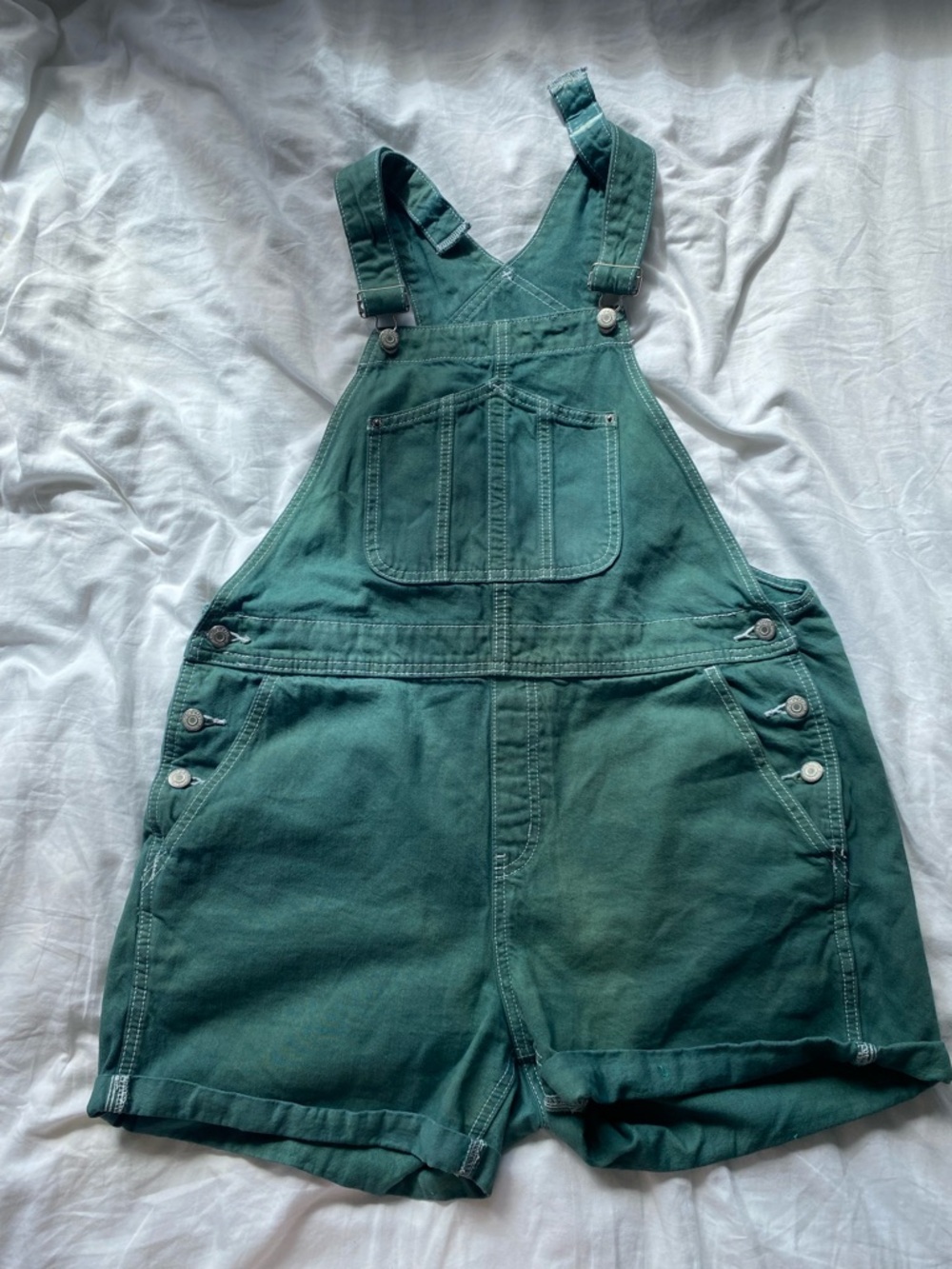 Green Denim Short Overalls